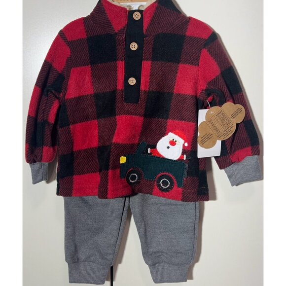 Baby Essentials Christmas Buffalo check Santa Clause Fleece set truck 3m 6m 9m - Picture 7 of 8